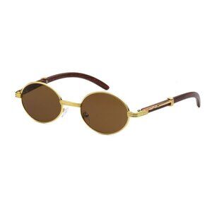 Oval Brown Lens Men Sunglasses Square Gold Frame Hip Hop Style Small Classic New